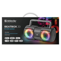 Defender głośnik BEATBOX 20, Li-Ion, 2.0, 20W, czarny, regulacja głośności, przenośny, z podświetleniem LED, wbudowany akum., 80