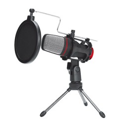 Marvo, do streamowania mikrofon, MIC-02, bez regulacji głośności, czarny, ze statywem