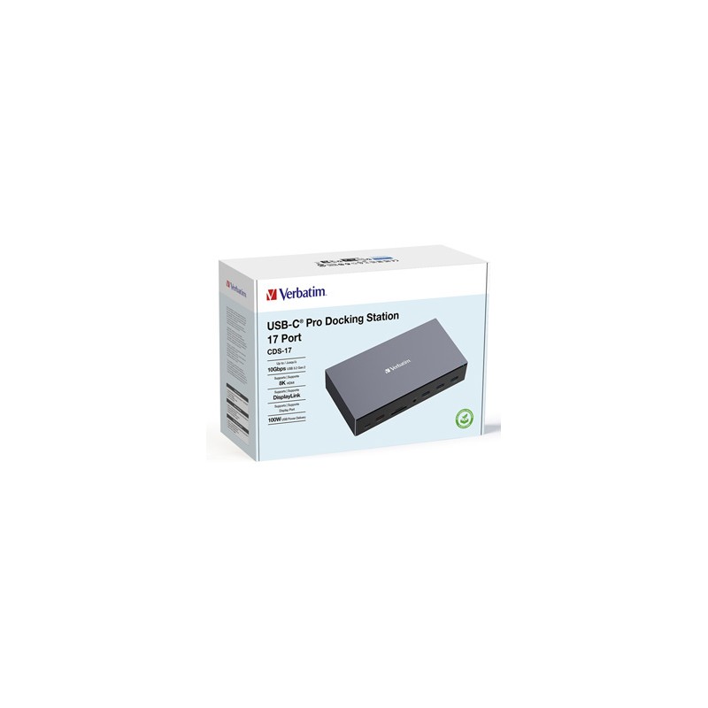 Stacja dokująca Verbatim, USB-C Pro, 17-port, HDMI, RJ45, microSD, USB-A 3.2, szara