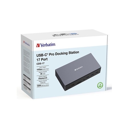 Stacja dokująca Verbatim, USB-C Pro, 17-port, HDMI, RJ45, microSD, USB-A 3.2, szara