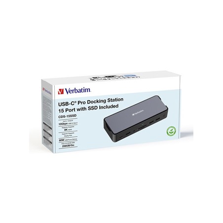 Stacja dokująca Verbatim, USB-C Pro, 15-port, 2x HDMI, RJ45, microSD, USB-A 3.1, USB-C 3.1, szara