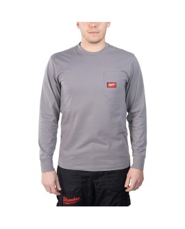MILWAUKEE T-SHIRT Z KIESZONKĄ Z DŁUGIM RĘKAWEM - JASNOSZARY WTLSGR-M