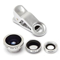 Obiektyw na telefon, z klipsem, Plastik / aluminium, srebrna, 3w1