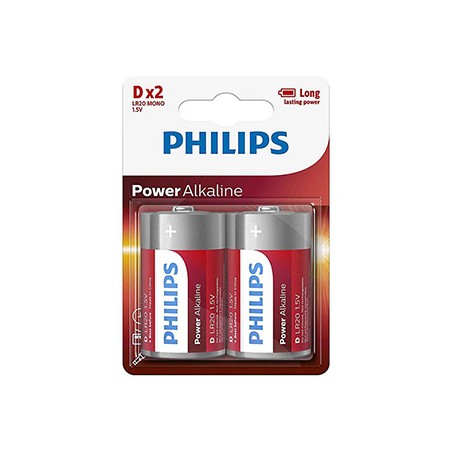 PHILIPS POWER Jednorazowa alkaliczna baterie D, 2-pack