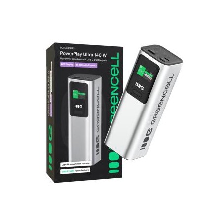 Greencell power bank 25200mAh 140W PD USB-C z szybkim ładowaniem do Laptop, MacBook, iPhone 16 15 14 do max, Samsung Galaxy S25