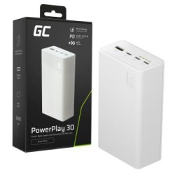 Greencell PowerPlay 30 - biała power bank z a capacity of 30, 000mAh, 22.5W, 4 ports