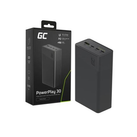Greencell PowerPlay 30 - kolor czarny power bank z 30, 000mAh, 22.5W, 4 ports