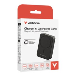 Verbatim powerbank z ładowaniem bezprzewodowym 5V, ładowanie telefonu, 32223, 20000mAh, Mocowanie magnetyczne, Czarny
