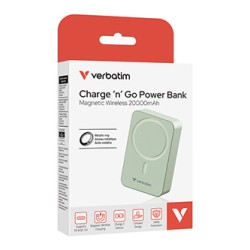 Verbatim powerbank z ładowaniem bezprzewodowym 5V, ładowanie telefonu, 32224, 20000mAh, Mocowanie magnetyczne, Zielony