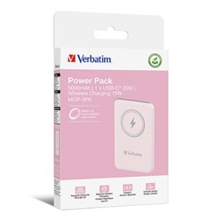 Verbatim powerbank z ładowaniem bezprzewodowym 5V, ładowanie telefonu, 32243, 5 000mAh, Mocowanie magnetyczne, różowa