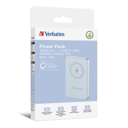 Verbatim powerbank z ładowaniem bezprzewodowym 5V, ładowanie telefonu, 32247, 10 000mAh, Mocowanie magnetyczne, niebieska