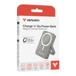 Verbatim powerbank z ładowaniem bezprzewodowym 5V, ładowanie telefonu, 32268, 10 000mAh, Mocowanie magnetyczne, Szary