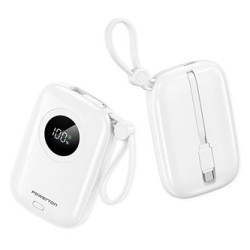 Powerton ENERGY WHITE EDITION Powerbank 10000mAh, 2x USB-C, 22.5W, zintegrowane kable, biała
