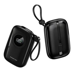 Powerton ENERGY DARK EDITION Powerbank 10000mAh, 2x USB-C, 22.5W, zintegrowane kable, czarna