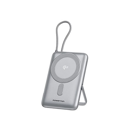 Powerton ENERGY MAGCORE bezprzewodowy magnetyczny powerbank 10000mAh, 1x USB-C, 22.5W, zintegrowany kabel USB-C, Srebrny