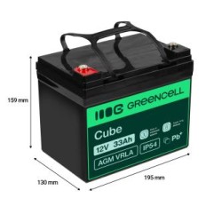 Green Cell AGM VRLA 12V 33Ah maintenance-free bateria do mower, skuter, łodzi, wózek inwalidzki