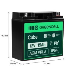 Green Cell AGM VRLA 12V 15Ah maintenance-free bateria do systemów alarmowych, kas, zabawek