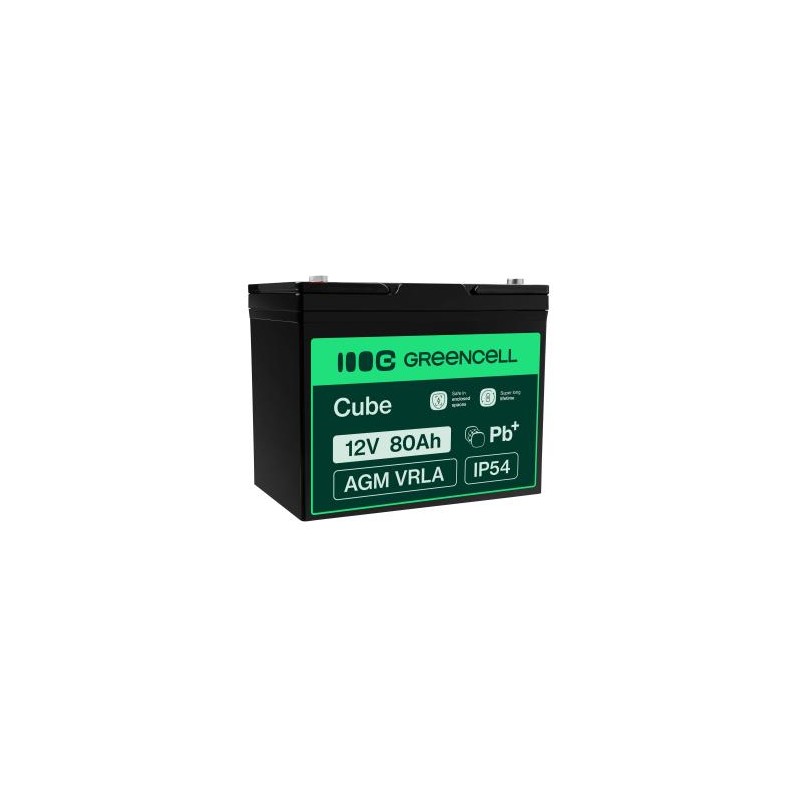 Green Cell AGM VRLA 12V 80Ah maintenance-free bateria do łodzi, skuterów, kamperów vans, wózki inwalidzkie, kosiarka do trawy