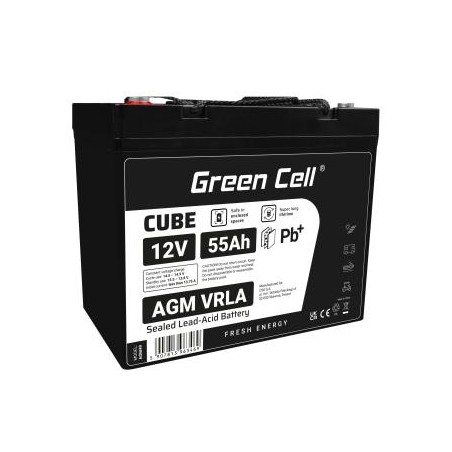 Green Cell CUBE AGM IP54 12V 55Ah VRLA bateria Gel deep cycle skuter mower łodzi barge mower ciągnik,  łodzi