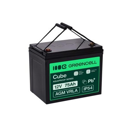 Green Cell CUBE AGM IP54 12V 75Ah VRLA bateria Gel deep cycle powerchair fotowoltaiki leisure bateria campervan