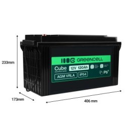 Greencell AGM VRLA 12V 120Ah maintenance-free bateria do łodzi, fotowoltaiki, paneli solarnych (173x406x233mm)