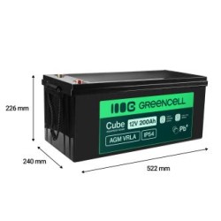 Greencell AGM VRLA 12V 200Ah maintenance-free bateria do solar łodzi applications (240x522x226mm)
