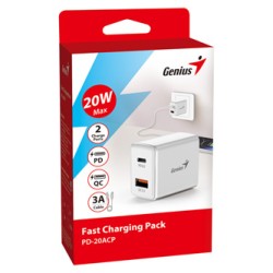 Genius Zasilacz / sieciowy adapter 20W, 2-portowy, USB-C, USB-A, PD-20ACP