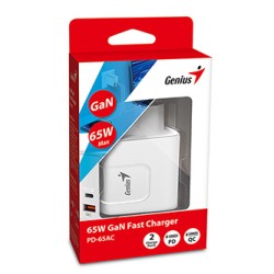 Genius Zasilacz / sieciowy adapter 65W, 2-portowy, USB-C, USB-A, PD-65AC