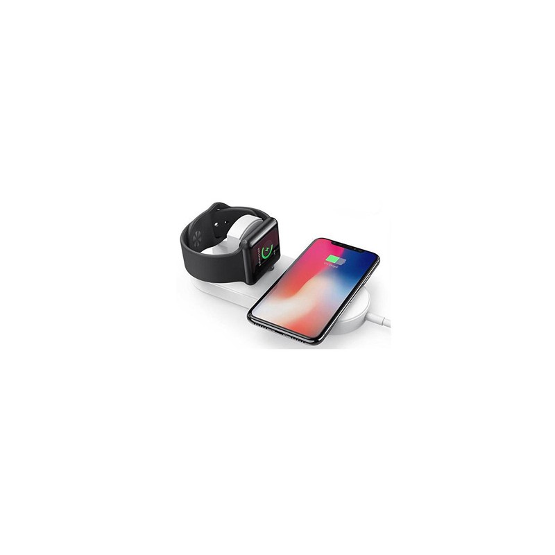 ładowarka bezprzewodowa 2 w 1, do telefonów i Apple Watch, biała, 5V, 10W, Qi