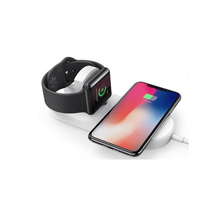 ładowarka bezprzewodowa 2 w 1, do telefonów i Apple Watch, biała, 5V, 10W, Qi