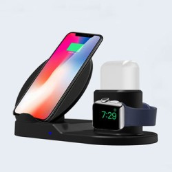 Bezprzewodowa ładowarka 3v1, do telefonów,  Apple Watch, czarna, 5/9V, 15W, Qi