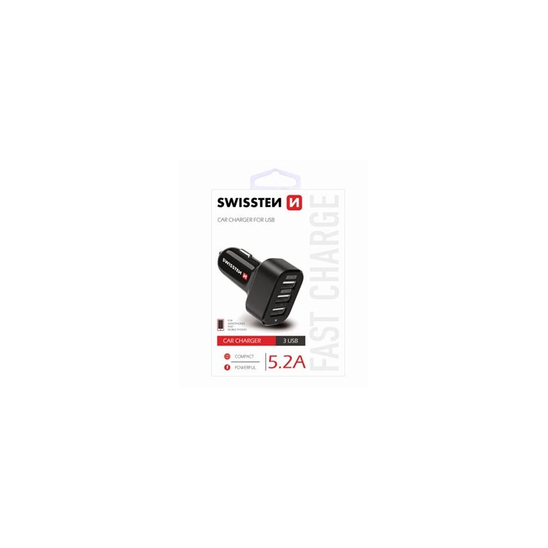 Ładowarka samochodowa SWISSTEN 26W, 3 porty, USB-A