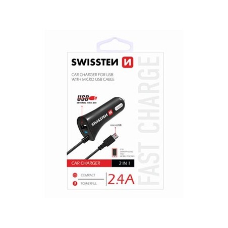 Ładowarka samochodowa SWISSTEN 12W, 1 port, USB-A, kabel microUSB