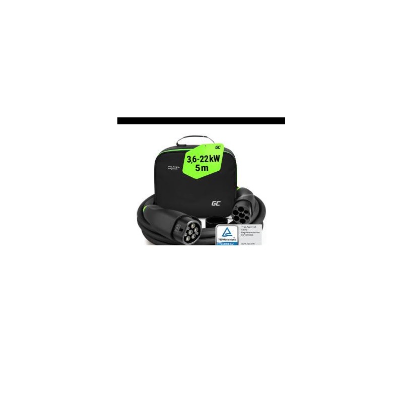 Green Cell Snap Type 2 EV ładowania kabel 22 kW 5 m do Tesla Model 3 S X Y, VW ID.3, ID.4, ID.5, Kia EV6, Audi E-Tron, Fiat 500e
