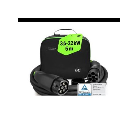 Green Cell Snap Type 2 EV ładowania kabel 22 kW 5 m do Tesla Model 3 S X Y, VW ID.3, ID.4, ID.5, Kia EV6, Audi E-Tron, Fiat 500e