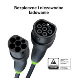 Green Cell Snap Type 2 EV ładowania kabel 22 kW 5 m do Tesla Model 3 S X Y, VW ID.3, ID.4, ID.5, Kia EV6, Audi E-Tron, Fiat 500e