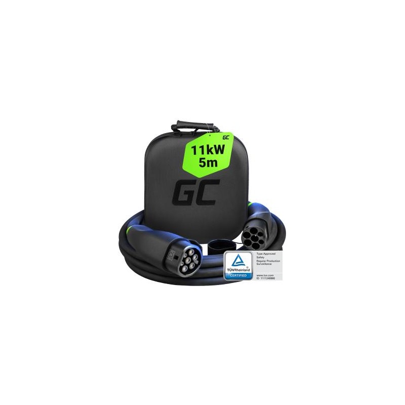 Green Cell GC Snap Type 2 EV ładowania kabel 11kW 5m do Tesla Model Y 3 S X, VW ID.4, Kia EV6, Hyundai IONIQ 5, Ford Mach-E
