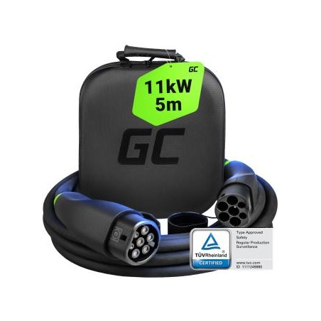 Green Cell GC Snap Type 2 EV ładowania kabel 11kW 5m do Tesla Model Y 3 S X, VW ID.4, Kia EV6, Hyundai IONIQ 5, Ford Mach-E
