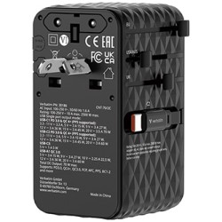 Verbatim, Uniwersalny adapter podróżny GaN III Charge ,n 1x USB-C, 1X USB-A + 2x zintegrowane kable USB-C, czarna, 70 W