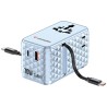 Verbatim, Adapter podróżny Charge ,n, Travel GaN III 1x USB-C, 1X USB-A + 2x zintegrowane kable USB-C, niebieska, 70 W