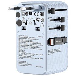 Verbatim, Adapter podróżny Charge ,n, Travel GaN III 1x USB-C, 1X USB-A + 2x zintegrowane kable USB-C, niebieska, 70 W