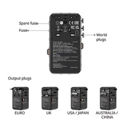 Verbatim, Adapter podróżny Charge ,n, Travel GaN III 1x USB-C, 1X USB-A + 2x zintegrowane kable USB-C, niebieska, 70 W