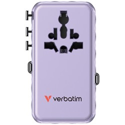 Verbatim, Adapter podróżny Charge ,n, Travel GaN III 1x USB-C, 1X USB-A + 2x zintegrowane kable USB-C, fioletowy, 70 W