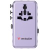 Verbatim, Adapter podróżny Charge ,n, Travel GaN III 1x USB-C, 1X USB-A + 2x zintegrowane kable USB-C, fioletowy, 70 W