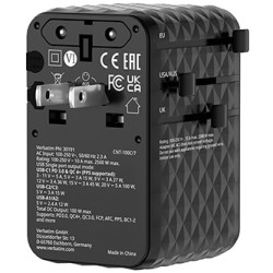 Verbatim, Adapter podróżny Charge ,n, Travel GaN III 2x USB-C, 2X USB-A + 1x zintegrowany kabel USB-C, czarna, 100 W