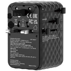 Verbatim, Adapter podróżny Charge ,n, Travel GaN III 2x USB-C, 2X USB-A + 1x zintegrowany kabel USB-C, czarna, 100 W