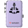 Verbatim, Adapter podróżny Charge ,n, Travel GaN III 2x USB-C, 2X USB-A + 1x zintegrowany kabel USB-C, fioletowy, 100 W