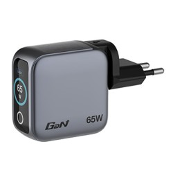 Verbatim, Mini ładowarka GaN z wyświetlaczem i kablem 2 x USB-C / 1 x USB-A, szara, 65W, Wymienne wtyczki EU, UK, USA