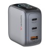 Verbatim, Mini ładowarka GaN z wyświetlaczem i kablem 2 x USB-C / 1 x USB-A, szara, 65W, Wymienne wtyczki EU, UK, USA