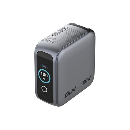 Verbatim, Mini ładowarka GaN z wyświetlaczem i kablem 2 x USB-C / 1 x USB-A, szara, 100 W, Wbudowane zabezpieczenie nadprądowe
